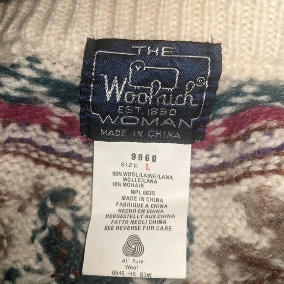 Vtg Woolrich Wool Mohair Fair Isle Nordic Cardigan Knit Sweater Cottage Core L - Picture 2 of 3